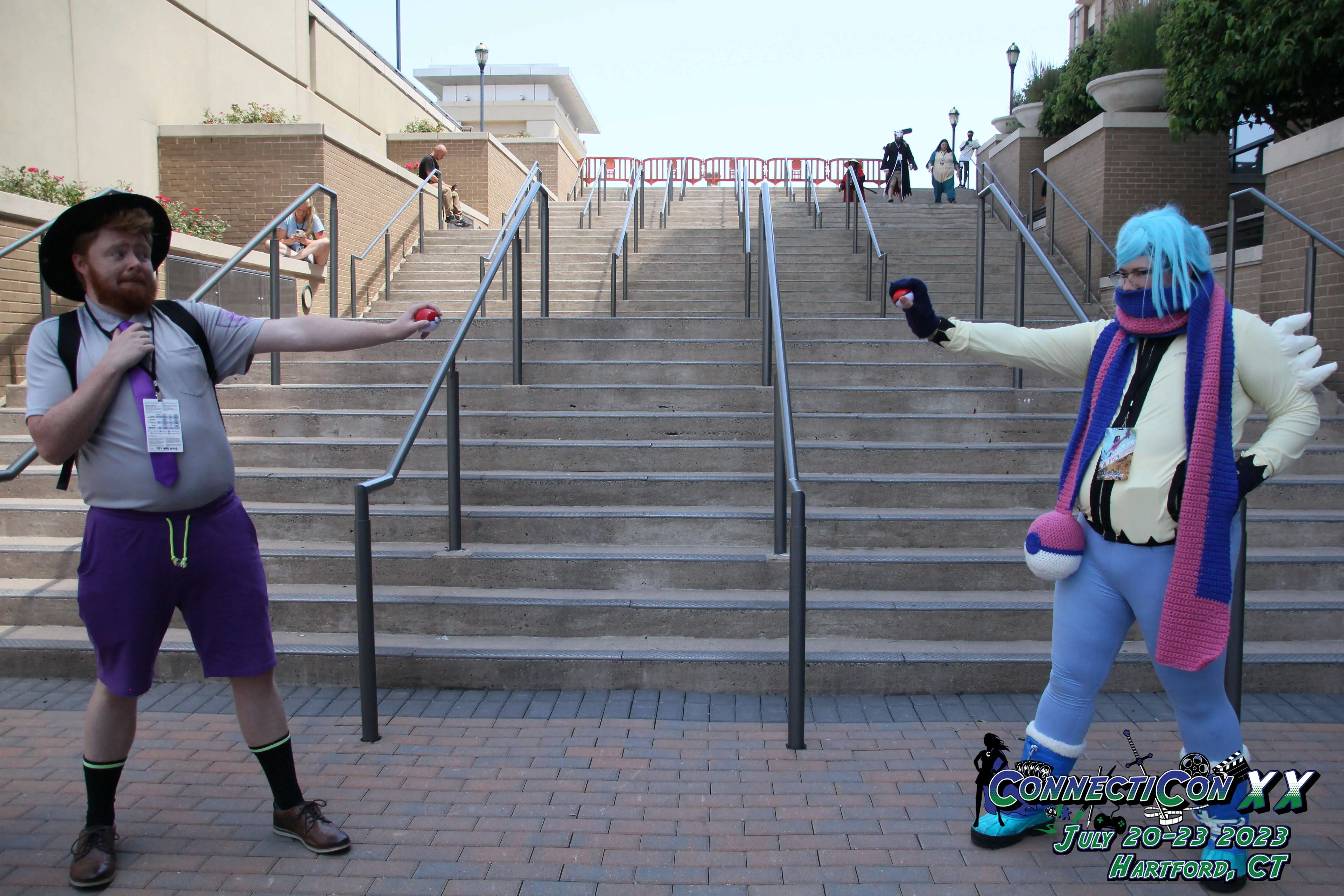 Me and a cosplayer of the basic scarlet/violet character ready to fight